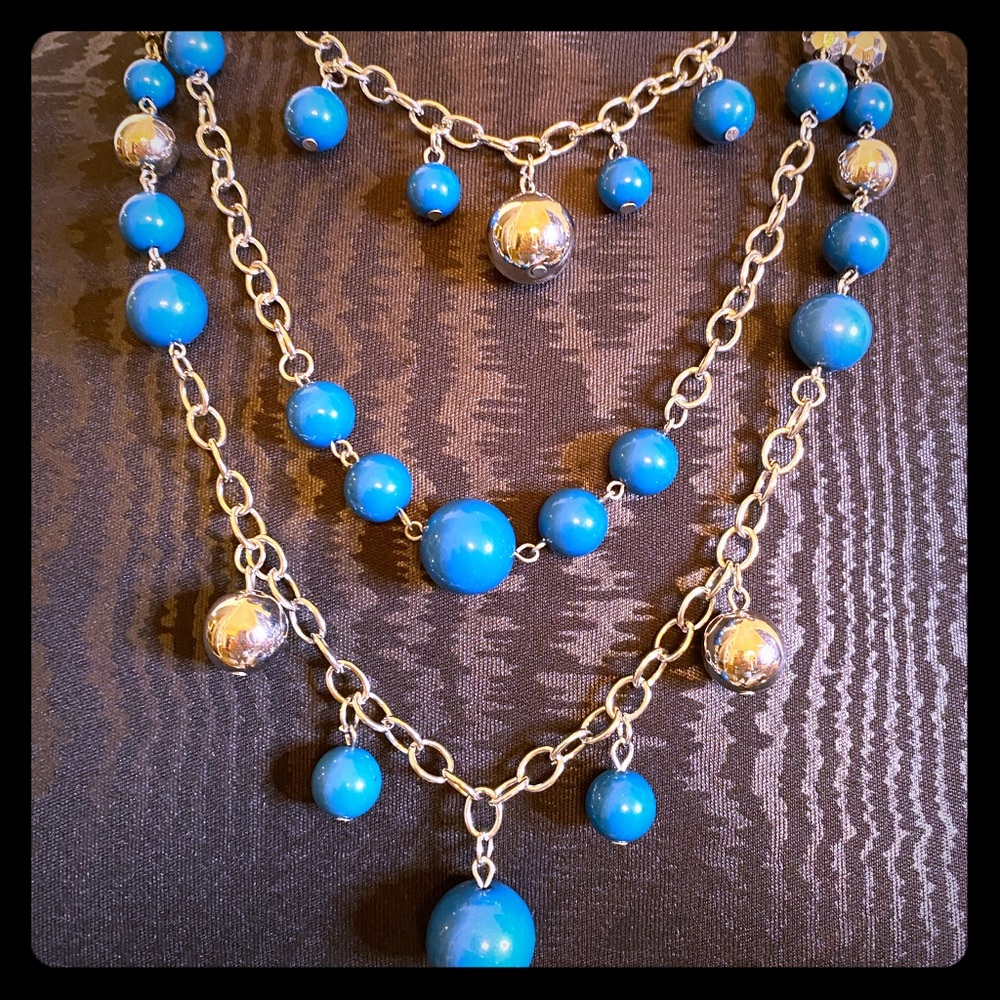 NEW Triple layered blue & silver necklace - Picture 1 of 3